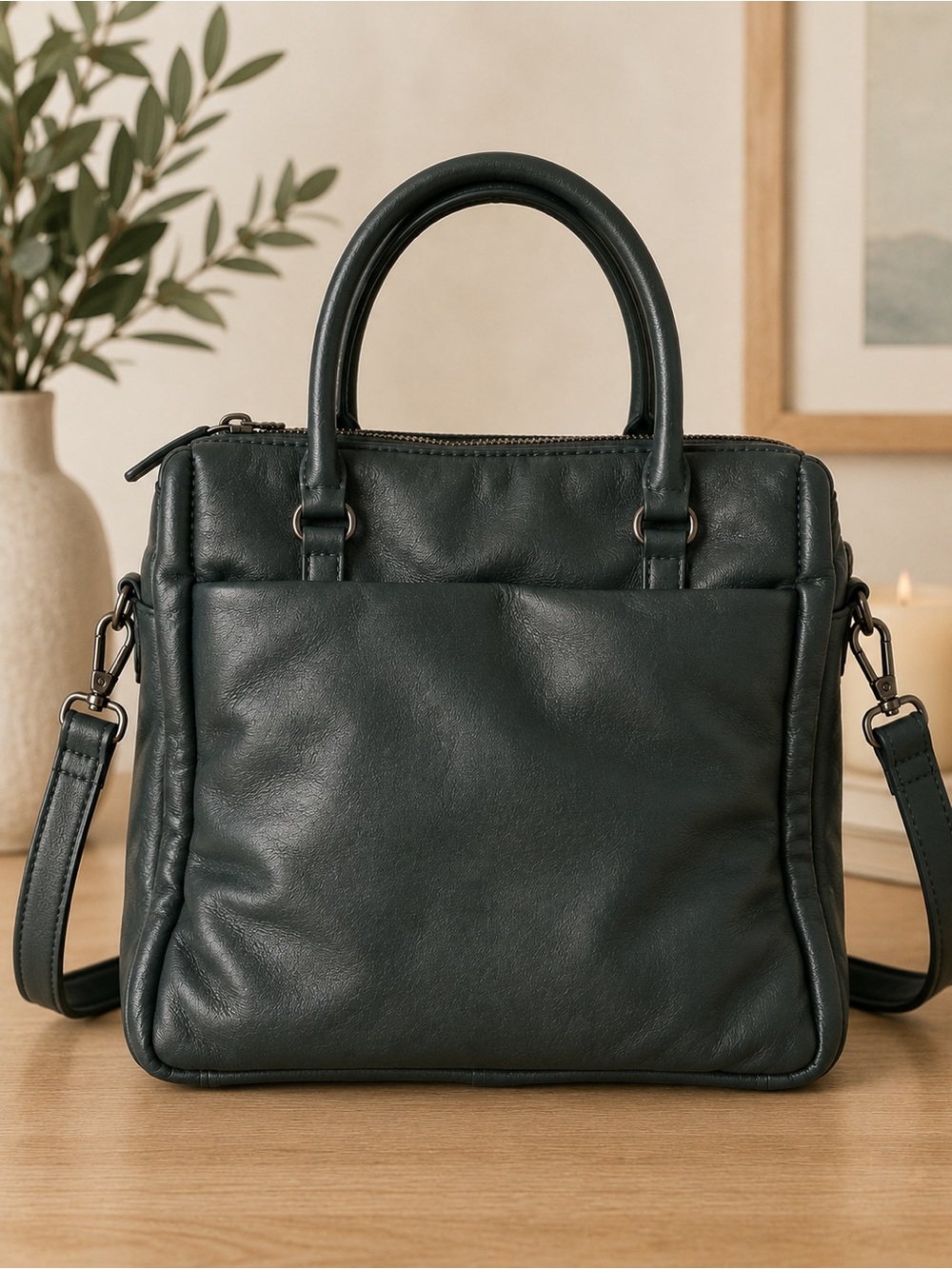 Salvador Bachiller Dark Green Men’s Leather Messenger Bag